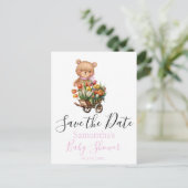 Teddy Bear Floral Rustic Save the Date Briefkaart (Staand voorkant)