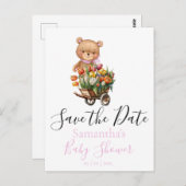Teddy Bear Floral Rustic Save the Date Briefkaart (Voorkant / Achterkant)