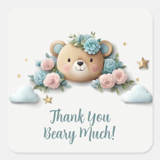 Teddy Bear Floral Vierkante Sticker (Voorkant)