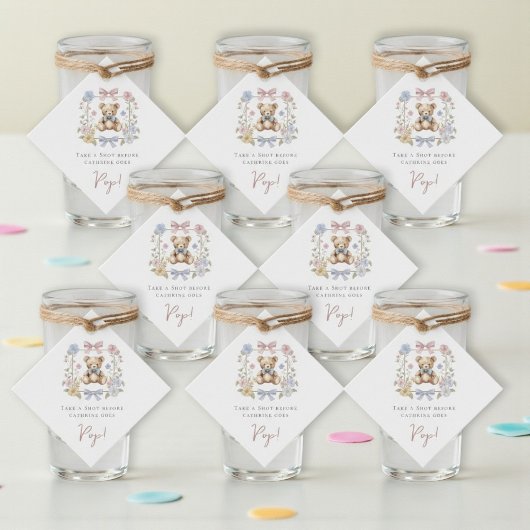 Teddy Bear Floral Wreath Baby Shower drinks Bedankjes Labels