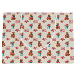 Teddy Bear & Flower Bouquet Patterned Groot Cadeauzakje