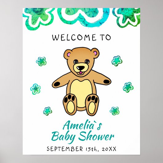 Teddy Bear Flower Floral Baby shower Welcome Poster (Voorkant)