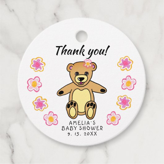 Teddy Bear Flowers Baby shower Dank u wel Bedankjes Labels (Voorkant)