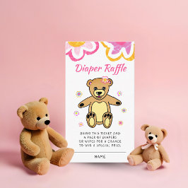 Teddy Bear Flowers Baby shower Diaper Raffle Informatiekaartje