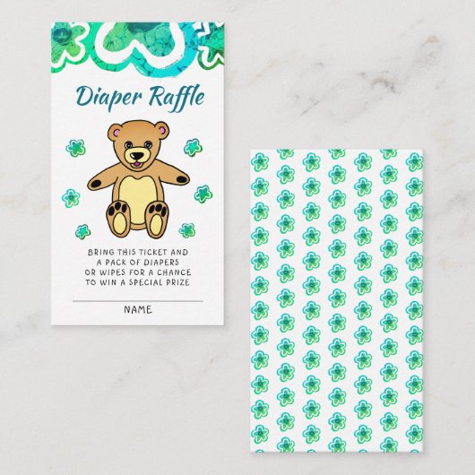 Teddy Bear Flowers Baby shower Diaper Raffle Informatiekaartje (Voorkant / Achterkant)