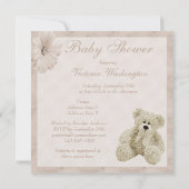Teddy Bear & Flowers Neutraal Baby shower Kaart (Achterkant)