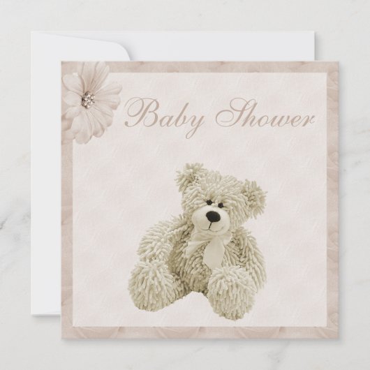 Teddy Bear & Flowers Neutraal Baby shower Kaart (Voorkant)