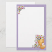 Teddy Bear Flowers Stationery Briefpapier (Voorkant / Achterkant)