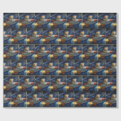 Teddy Bear Flying In a Rocket Ship Cadeaupapier (Vlak)