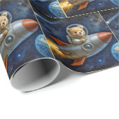 Teddy Bear Flying In a Rocket Ship Cadeaupapier (Rol Hoek)