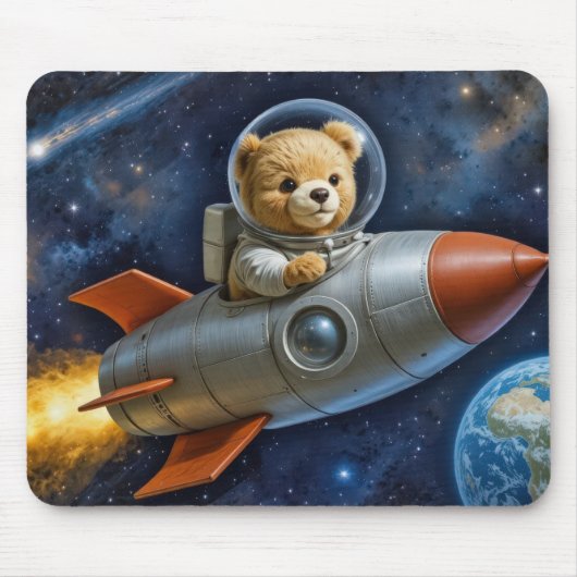 Teddy Bear Flying In a Rocket Ship Muismat (Voorkant)