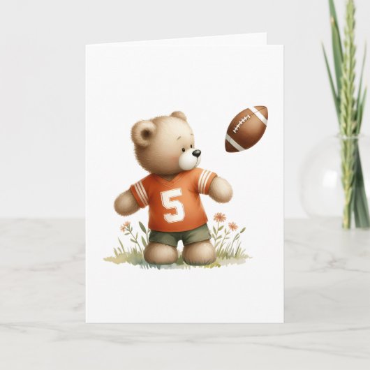 Teddy Bear Football Speler in Oranje Jersey Blank Kaart (Voorkant)