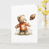 Teddy Bear Football Speler in Oranje Jersey Blank Kaart (Gele Bloem)