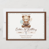 Teddy Bear Football Waterverf 1e verjaardag partij Kaart (Voorkant)