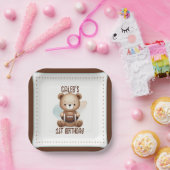 Teddy Bear Football Waterverf 1e verjaardag partij Papieren Bordje (Feest)