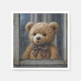 Teddy Bear Gazing Out of a Rainy Window Servet