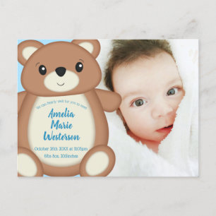 Teddy Bear Geboorteaankondiging Foto Briefkaart