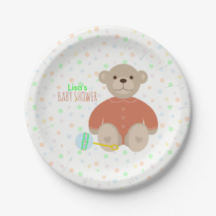 Teddy Bear Gedrukt in koraal Baby shower Papieren Bordje