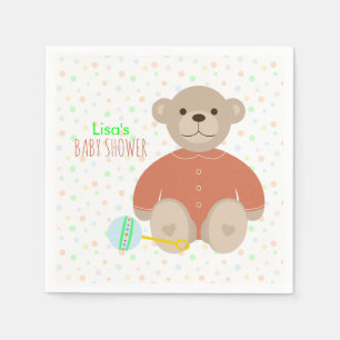 Teddy Bear Gedrukt in koraal Baby shower Servetten