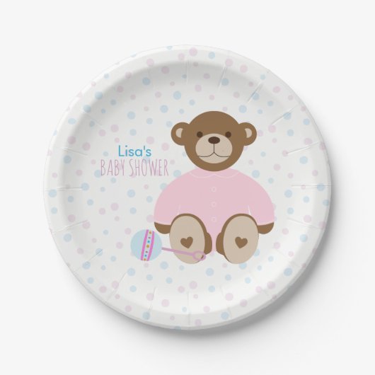 Teddy Bear Gedrukt in roze Baby shower Papier Bord (Voorkant)