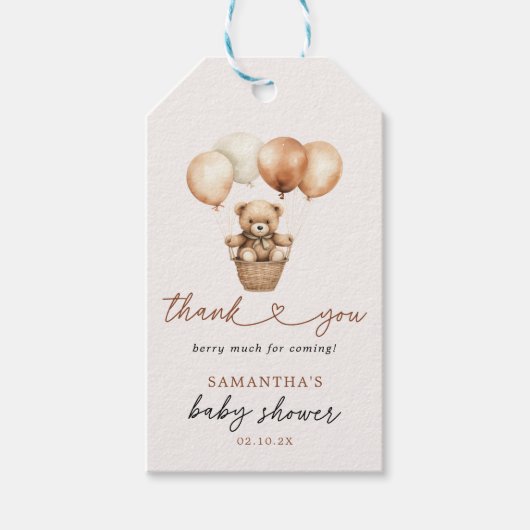 Teddy Bear Gender Neutral Baby shower Bedankt Cadeaulabel (Voorkant)