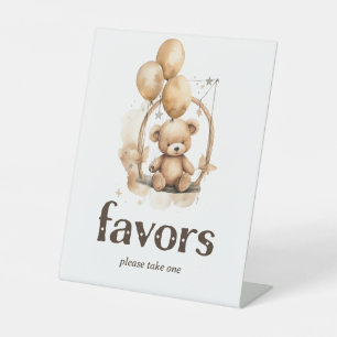 Teddy Bear Gender Neutral Baby shower Favors Reclamebord Met Voetstuk