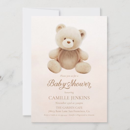 Teddy Bear Gender Neutral Baby shower Kaart (Voorkant)