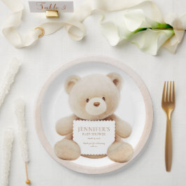 Teddy Bear Gender Neutral Baby shower Paper Papieren Bordje