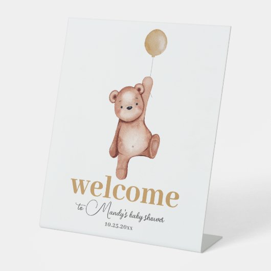 Teddy Bear Gender Neutral Welkom Reclamebord Met Voetstuk (Voorkant)