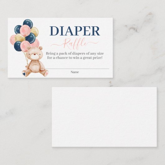 Teddy Bear Gender onthullen diapere raffle Informatiekaartje (Voorkant / Achterkant)