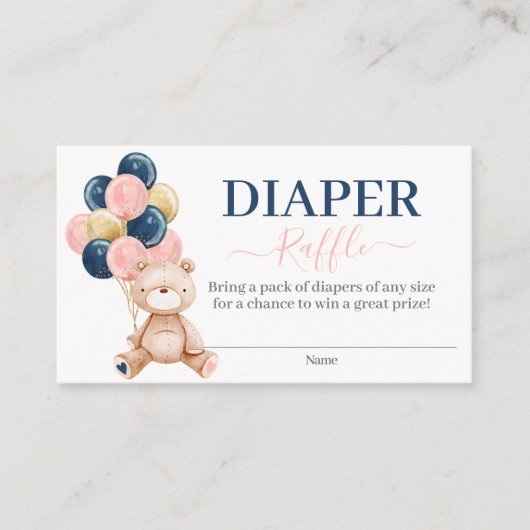 Teddy Bear Gender onthullen diapere raffle Informatiekaartje (Voorkant)