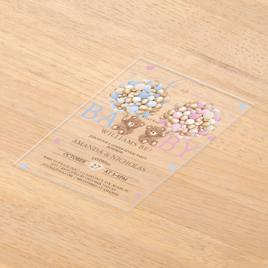Teddy Bear Gender onthulling Acryl Uitnodigingen (Laagn)