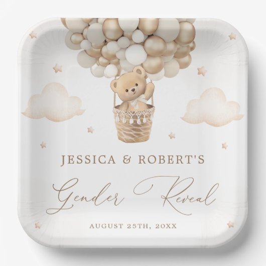 Teddy Bear Gender onthulling Papieren Bordje (Voorkant)