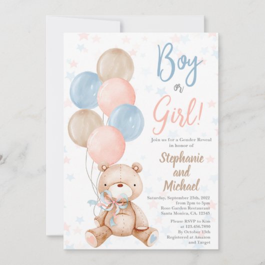 Teddy Bear Gender onthulling Uitnodiging (Voorkant)