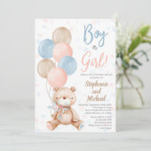 Teddy Bear Gender onthulling Uitnodiging (Staand voorkant)