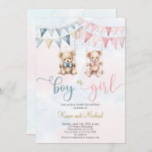 Teddy Bear Gender onthulling Uitnodiging (Voorkant / Achterkant)