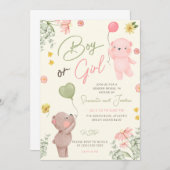 Teddy Bear Gender onthulling Uitnodiging (Voorkant / Achterkant)