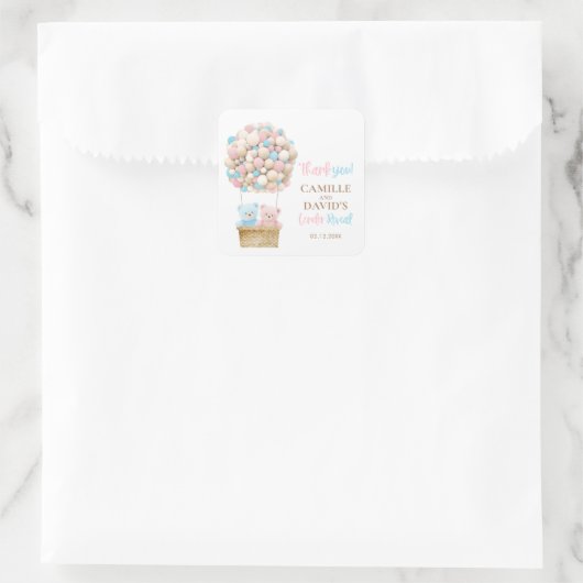 Teddy Bear Gender onthulling Vierkante Sticker (Tas)