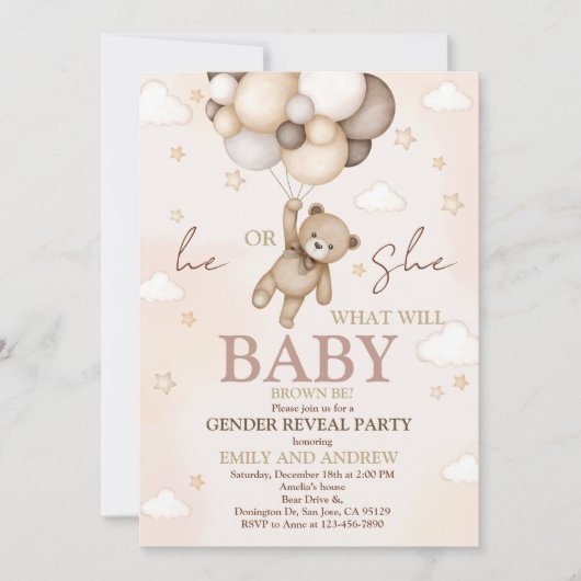 Teddy Bear Gender Reopenbaart de partij Kaart (Voorkant)