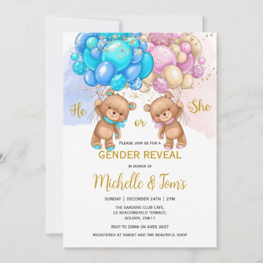 Teddy Bear Gender Reopenbaart de partij Kaart (Voorkant)