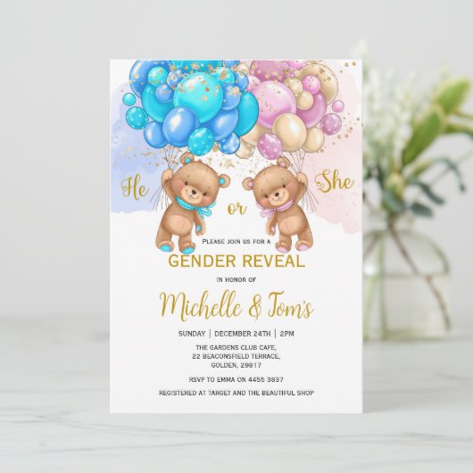 Teddy Bear Gender Reopenbaart de partij Kaart (Staand voorkant)