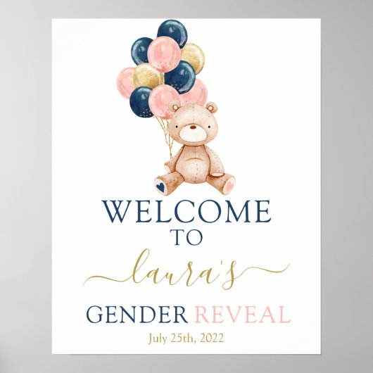 Teddy Bear Gender Reopenbaart Welkomstteken Poster (Voorkant)
