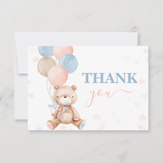 Teddy Bear gender reveal bedankt Note Kaart Notitiekaartje (Voorkant)