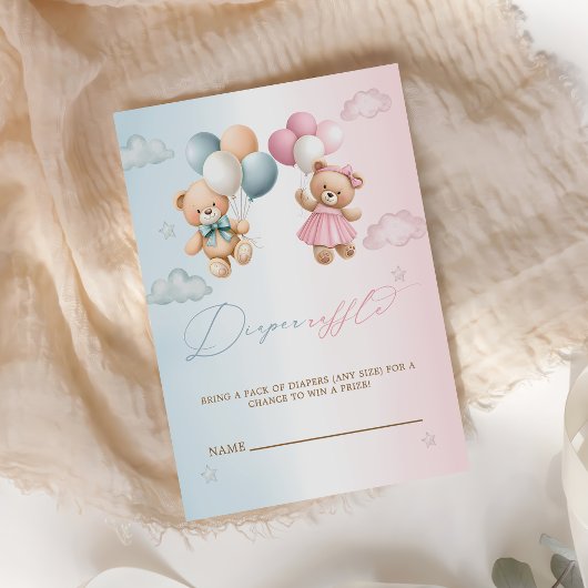 Teddy Bear Gender Reveal Diaper Raffle Informatiekaartje