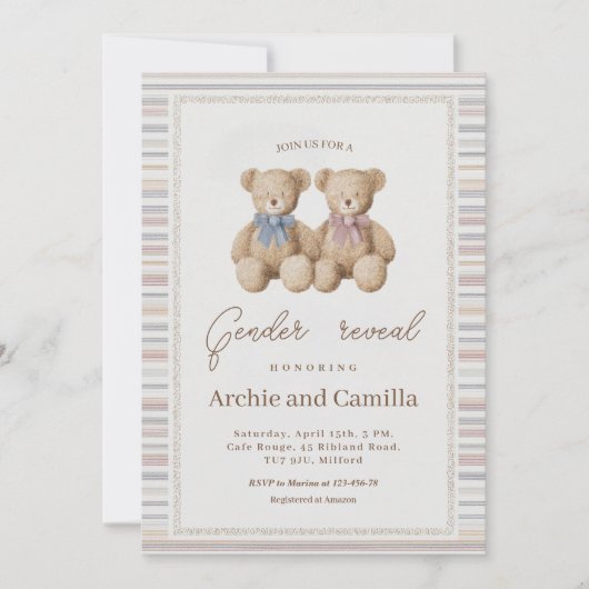 Teddy Bear Gender Reveal Kaart (Voorkant)