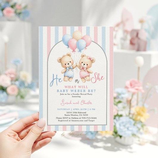 Teddy Bear Gender Reveal Kaart