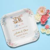 Teddy Bear Gender Reveal Pastel Florals Papieren Bordje