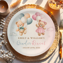 Teddy Bear Gender Reveal Plate Papieren Bordje
