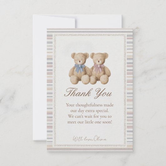 Teddy Bear Gender Reveal Thank You Card Bedankkaart (Voorkant)