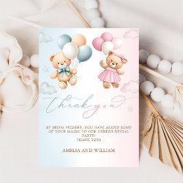 Teddy Bear Gender Reveal Thank You Card Kaart